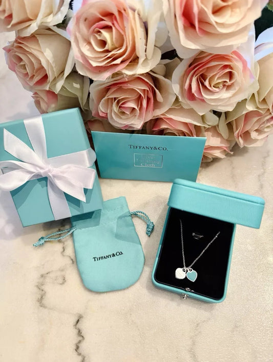 Tiffany Blue Double Heart Tag Pendant Necklace